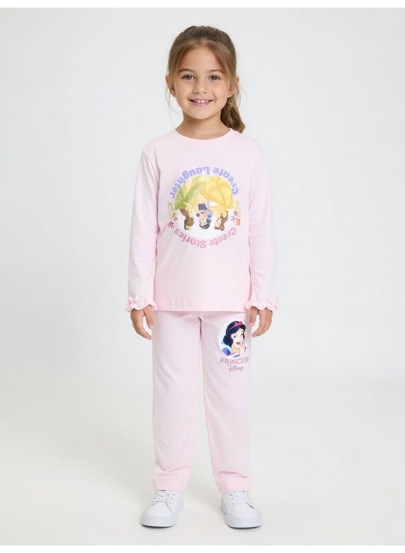 Disney Princes | Girls Long Sleeve T-Shirt & Pant Set | Lt Pink - Image 3